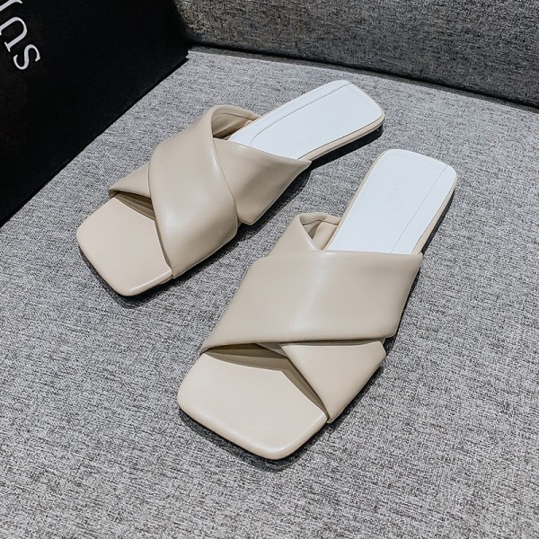 Flat Bottom Slippers Women's  Summer New Outwear Open Toe Cross Cool Slippers Lazy Beach Shoes Large 41-43