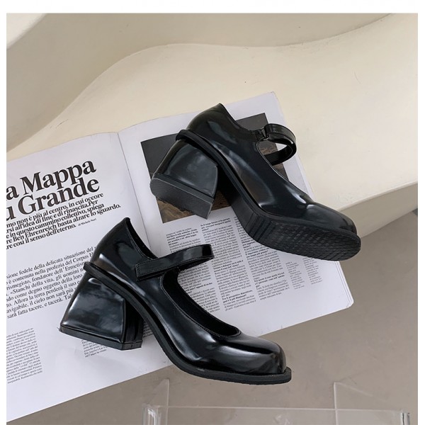 Black Retro Thick Heeled Leather Shoes For Women In The Summer Of , New Fashion French Ins Trend, Popular Single Shoe From Mary Jane