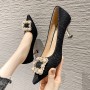 H876-78 High Heels Women's New Pointed Shallow Mouth Women's Shoe Commuter Rhinestone Square Buckle Temperament Korean Version Thin Heel Single Shoe Women