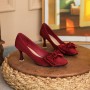 166-28 Chinese Xiuhe Bridal Shoes Sheepskin Silk Wedding Shoes Women's Square Head High Heel Shoes Bow Red Single Shoes