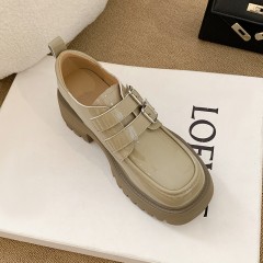 Xingguang Fang Sweet Academy Style Small Leather Shoes Women's New Genuine Leather Thick Sole Lefu Shoes Velcro Elevated Casual Shoes