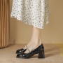 High Heel Girl  Summer New Thick Heel Gentle Fairy Style Bow Tie Pearl Mary Jane Shallow Mouth Single Shoe Girl